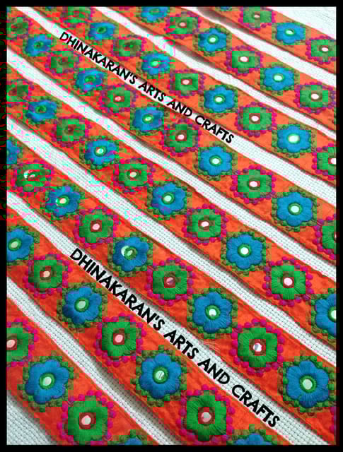 Happy Flowers Mirrorwork Border - ORANGE