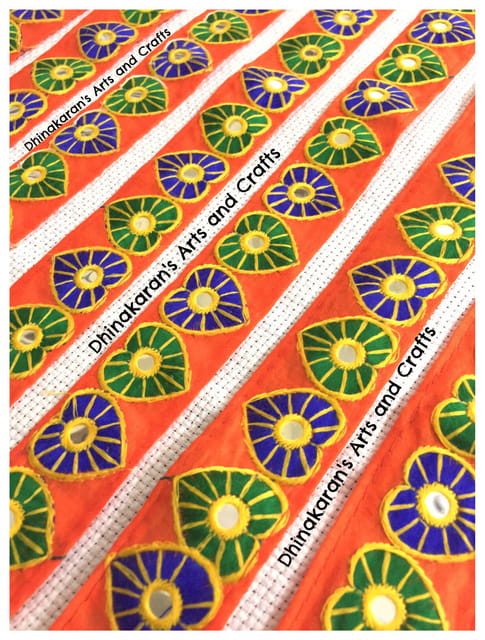Lovely Hearts Mirrorwork Border - ORANGE