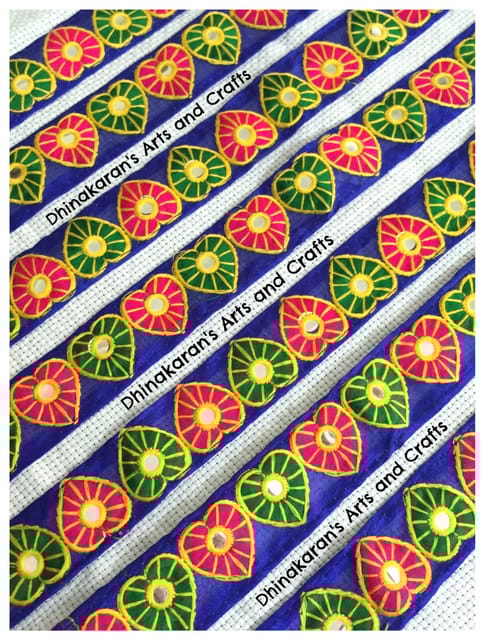 Lovely Hearts Mirrorwork Border - BLUE