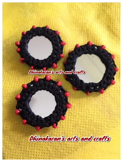 BLACK Beaded Mirror Buttons