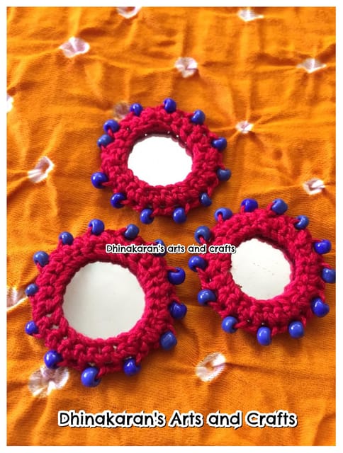 HOT RED Beaded Mirror Buttons
