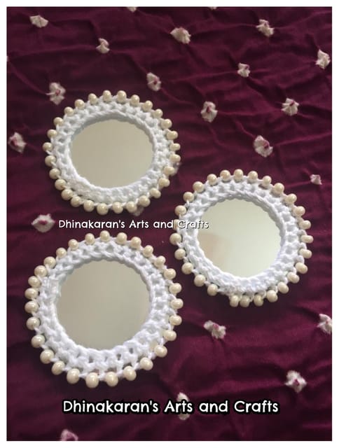 WHITE Beaded Mirror Buttons