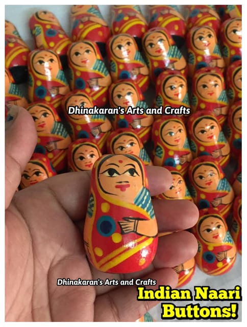 Indian Naari Doll Buttons-RED