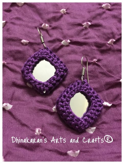 Simple Squares Kutchwork Earrings-PURPLE