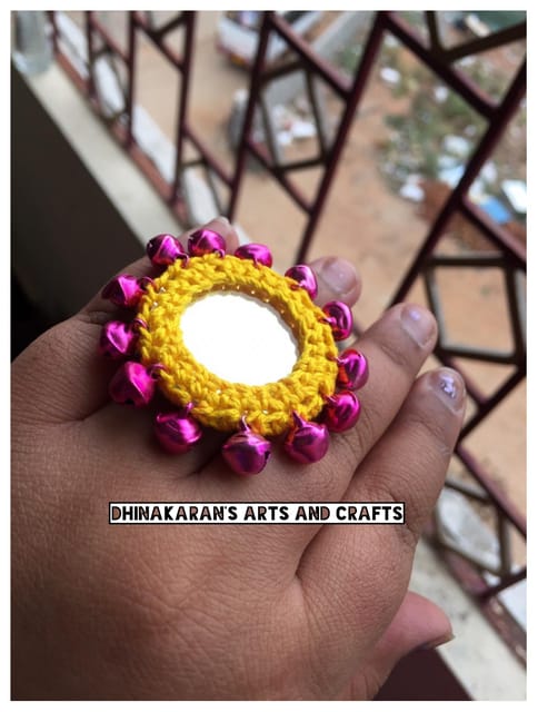 Ghungroo Mirror Fingerring-YELLOW