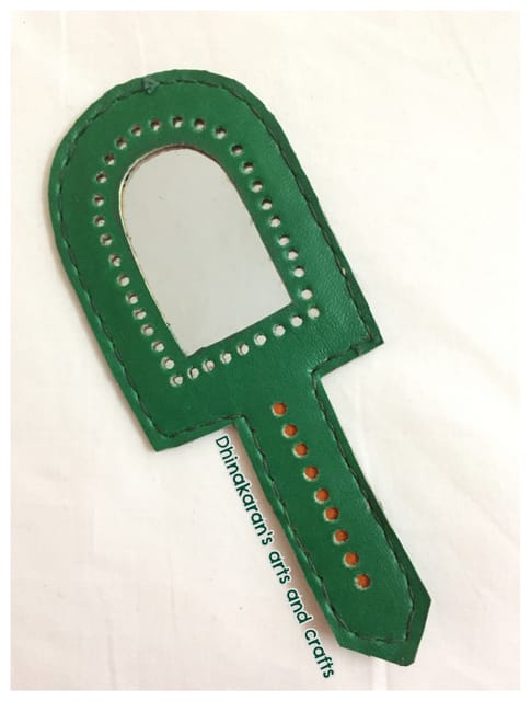 Dark Green Leather Hand Mirror