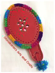 Red Leather Hand Mirror with Pouch
