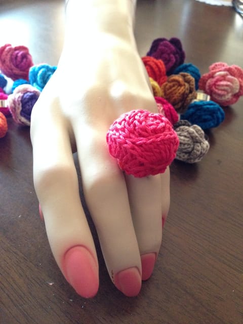 Fuschia Crochet Finger Ring