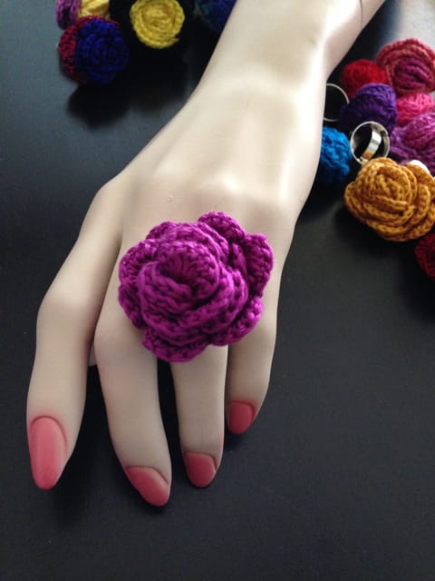 Purple Love Crochet Finger Ring
