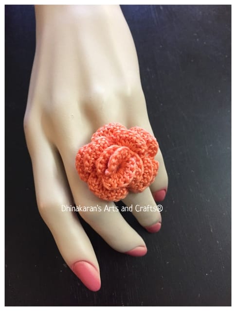 Peach Rose Crochet Finger Ring