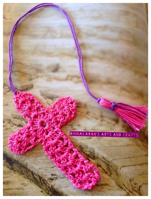 Crochet Cross Bookmark-PINK