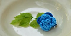 Rose Crochet Brooch Pin-BLUE