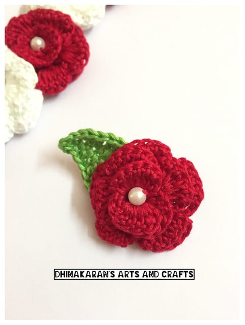 Rose Crochet Brooch Pin-RED