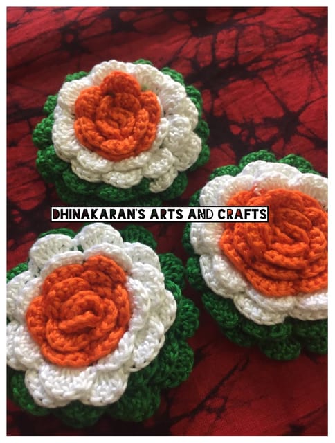 Tiranga Rose Crochet Brooch Pin