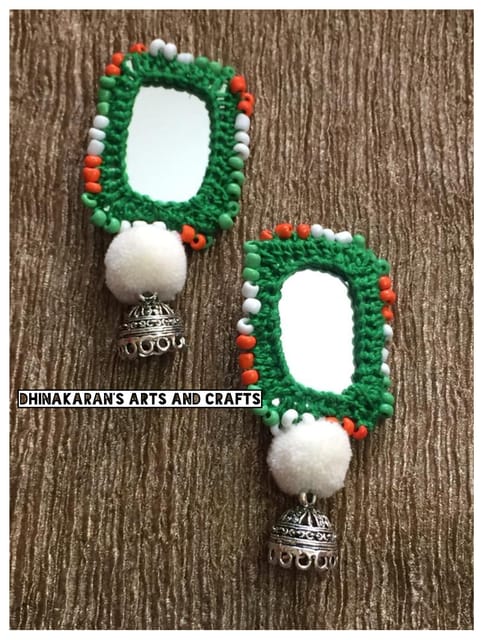 Tiranga Mirror Jhumkis-GREEN
