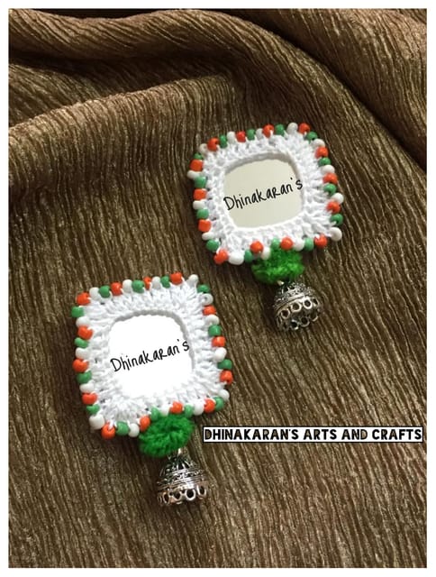 Tiranga Mirror Jhumkis-WHITE