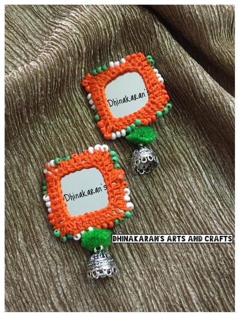 Tiranga Mirror Jhumkis-ORANGE