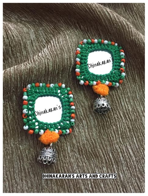 Tiranga Mirror Jhumkis-GREEN