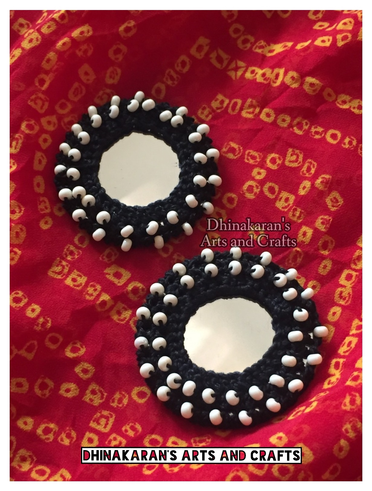 Big Round Kutchwork Mirror Buttons-BLACK