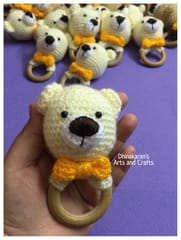 Cream Teddy Bear Crochet Baby Ring Rattle