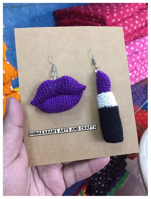 Lip Stick n Lips Crochet Earrings