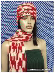 Red & White Crochet Hat & Scarf Set
