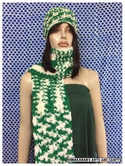 Green n White Crochet Hat & Scarf Set