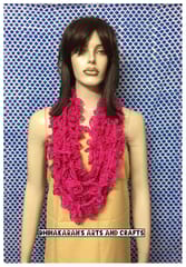 Pink Crochet Ruffle Scarf