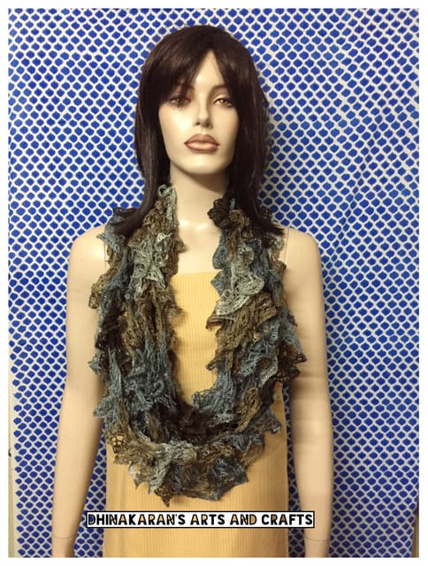 Brown n Grey Crochet Ruffle Scarf