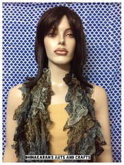 Brown n Grey Crochet Ruffle Scarf