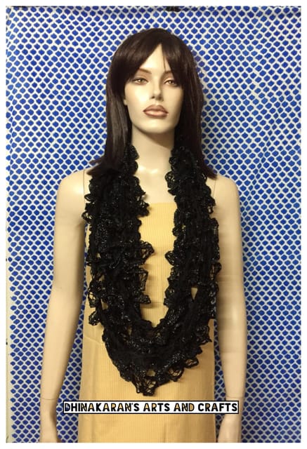 Black Crochet Ruffle Scarf