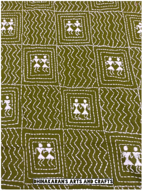Mehndi Green Warli Full Kanthawork Blouse Piece