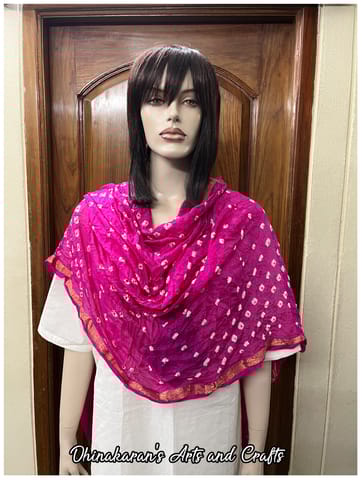 Art Silk Bandhani Dupatta - RANI PINK