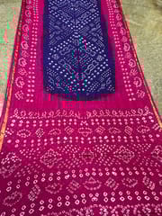 Art Silk Bandhani Saree - Blue & Pink