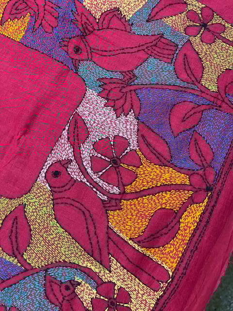 Bird Theme Kanthawork Blouse Piece