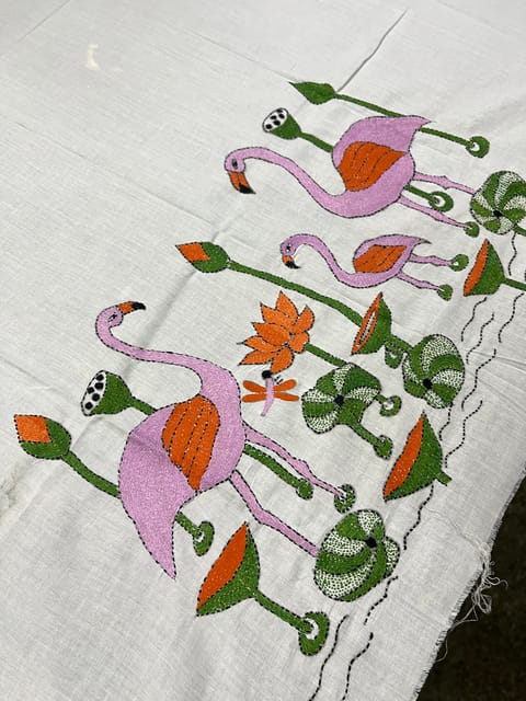 Crane Theme Kanthawork Blouse Piece