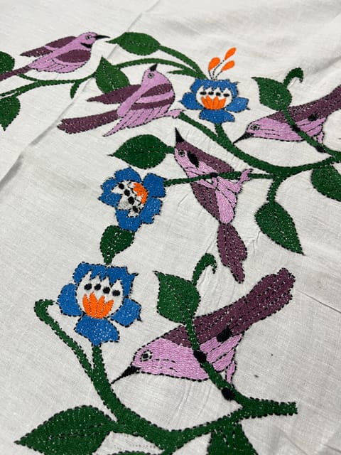 Bird Theme Kanthawork Blouse Piece