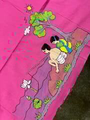 Fishing by the River Side Kanthawork Blouse Piece