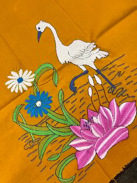 Crane Theme Kanthawork Blouse Piece