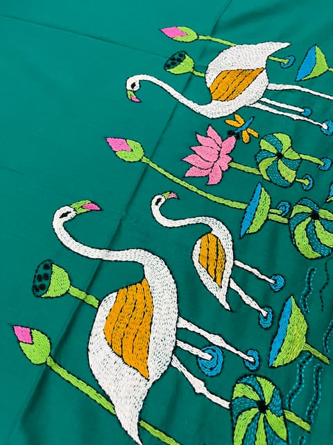 Crane Theme Kanthawork Blouse Piece