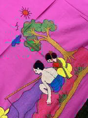 Fishing by the River Side Kanthawork Blouse Piece