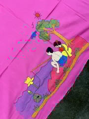 Fishing by the River Side Kanthawork Blouse Piece