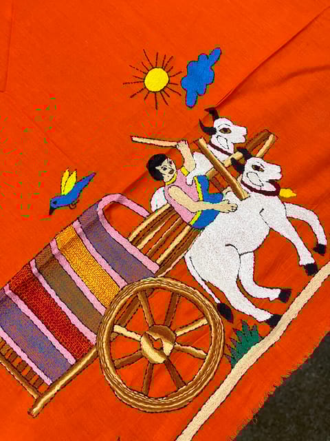 Village Theme Kanthawork Blouse Piece