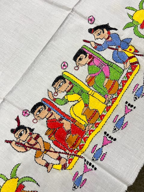 Boat Race Theme Kanthawork Blouse Piece