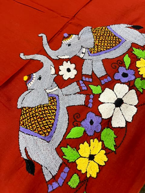 Royal Elephant Kanthawork Blouse Piece