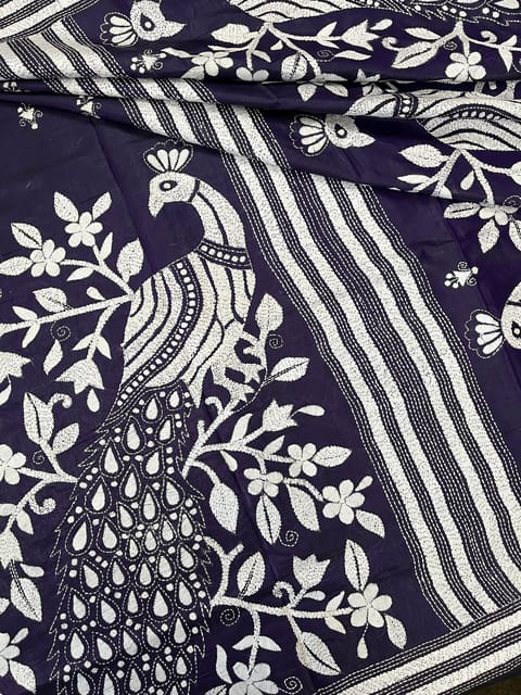 Peacock Kanthawork Saree - VIOLET
