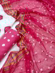 Bandhani Dress Material - DARK PINK