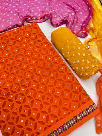 Cut Work Bandhani Dress Material