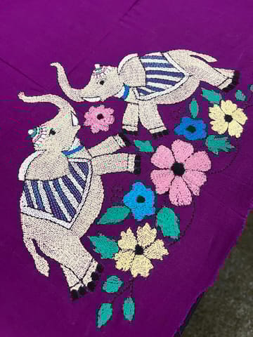 Elephant Theme Kanthawork Blouse Piece