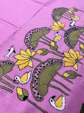 Lotus Pond Theme Kanthawork Blouse Piece